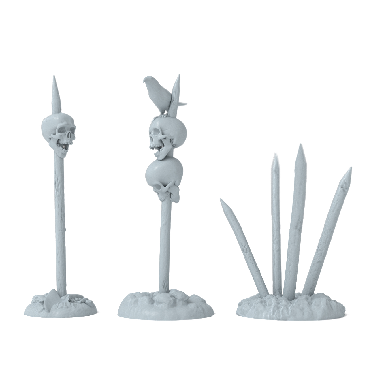 w_estacas Miniaturas de estacas con calaveras y cuervo 28mm 32mm
